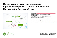 Перекрытия в связи с проведением строительных работ в районе пересечения Каспийской и Бакинской улиц